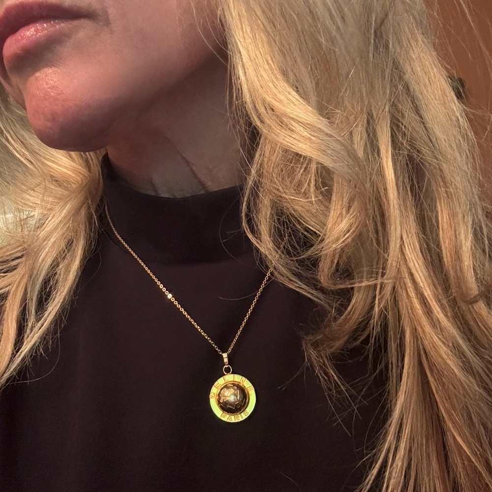Celine Gold-Tone Round Logo Pendant Necklace - Picture 6 of 6